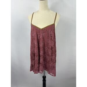 LOGO Lavish by Lori Goldstein Embroidered Mesh Tank Top Tunic Large Pink Clay